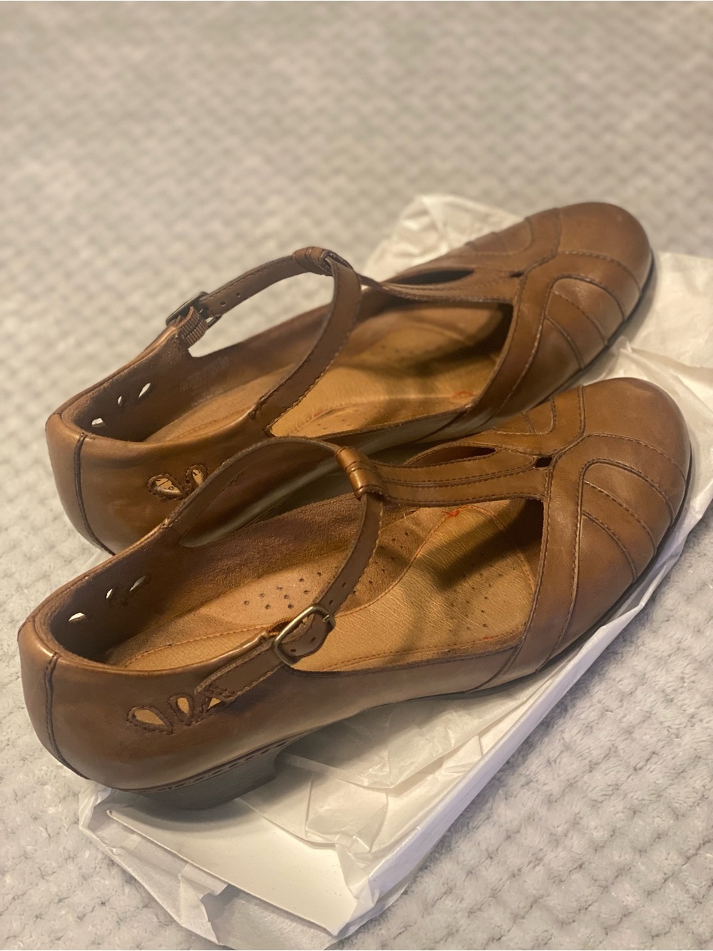 Women’s Brown Leather T-Strap Comfort Shoes